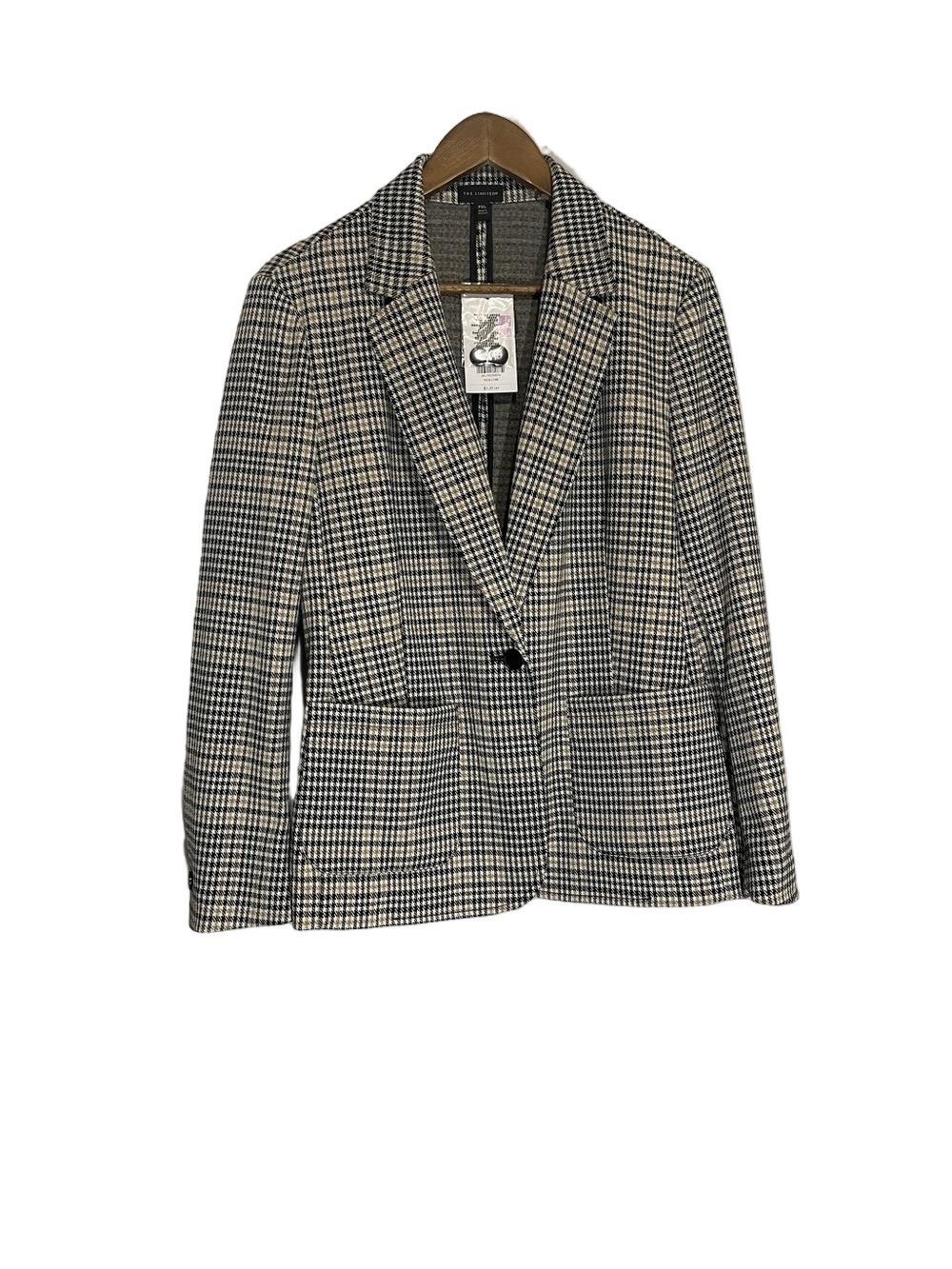 The Limited Womens Houndstooth Black, Beige & White Check Blazer Sz PXL